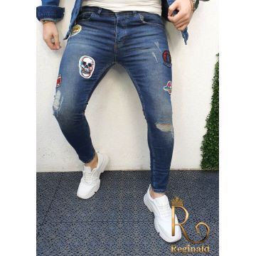Blugi bărbați skinny fit conici si elastici cu etichete - BG570