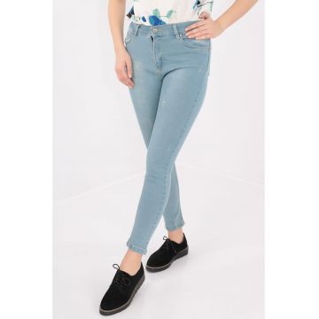 Jeans bleu skinny fit cu talie inalta