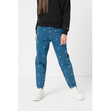 Blugi mom fit cu model logo