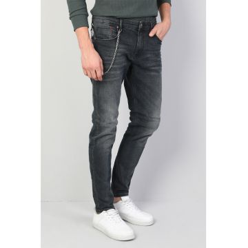 Blugi slim fit cu aspect decolorat