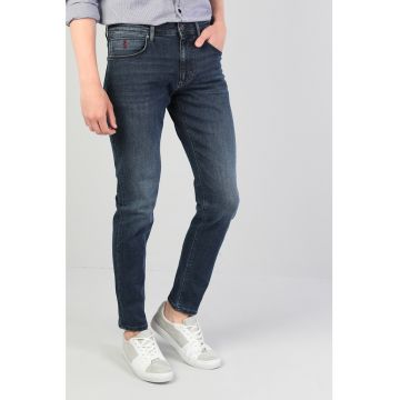 Blugi slim fit cu aspect decolorat