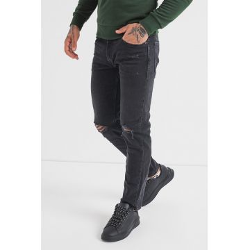Blugi slim fit cu detalii deteriorate Mike