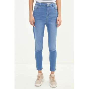 Blugi slim fit cu talie inalta