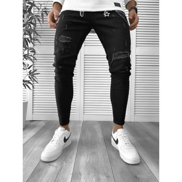 Blugi barbati conici negri + lant cadou UZ962 H4-4