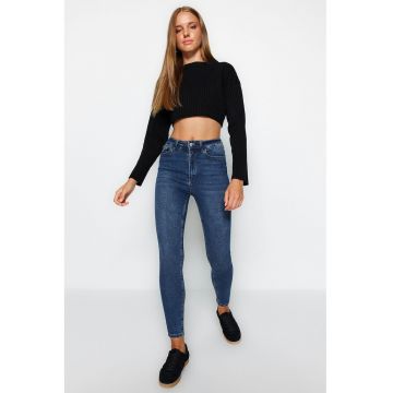 Blugi crop skinny cu talie inalta