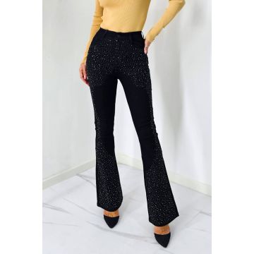Blugi evazati Diamonds, cu paiete si efect de push up, Negru