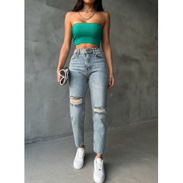 Blugi mom fit cu rupturi in genunchi