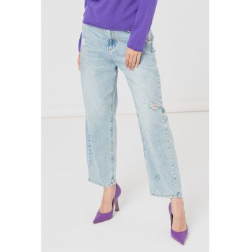 Blugi relaxed fit cu detalii deteriorate