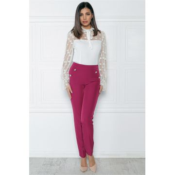 Pantaloni MBG magenta cu nasturi perlati