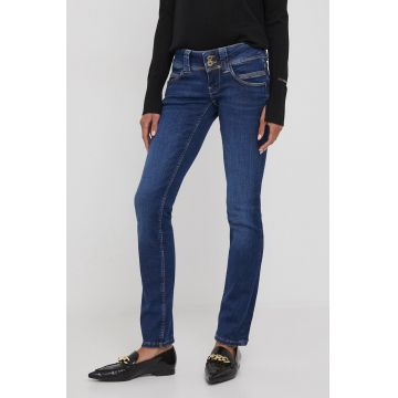 Pepe Jeans jeansi Slim femei, culoarea albastru marin