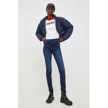 Tommy Jeans jeansi Sylvia femei, culoarea albastru marin