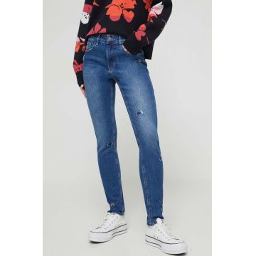 Desigual jeansi femei, culoarea albastru marin