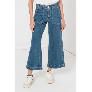 Pantaloni culottes de denim cu croiala ampla si talie inalta