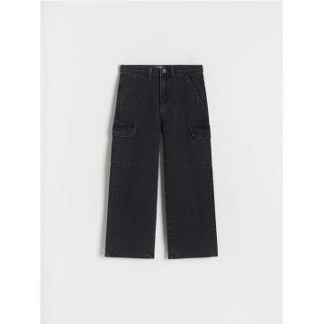 Reserved - Blugi wide leg cu buzunare - negru