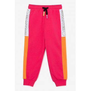 Pantaloni de trening cu model colorblock si snur