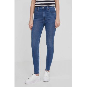 Abercrombie & Fitch jeansi femei, culoarea albastru marin