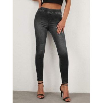 Blugi cu talie elastica, negru