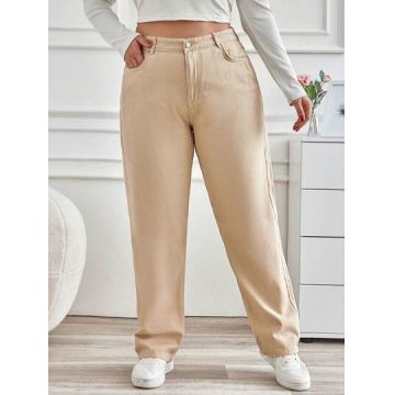 Blugi cu talie inalta, straight fit, crem
