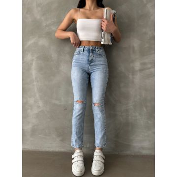 Blugi mom fit elastici cu rupturi