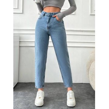Blugi regular fit cu buzunare, albastru, dama