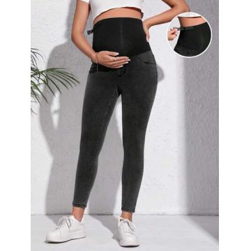 Blugi skinny fit, cu buzunare, Maternity, negru, dama