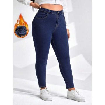 Blugi skinny fit, cu talie inalta, albastru, dama, Shein