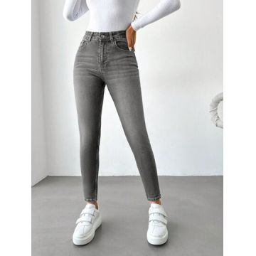 Blugi skinny fit cu talie inalta, buzunare, gri, dama