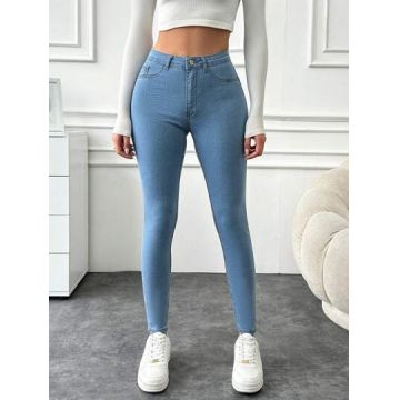 Blugi skinny fit cu talie medie, buzunare, albastru, dama