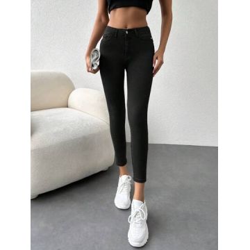 Blugi skinny fit cu talie medie, negru, dama