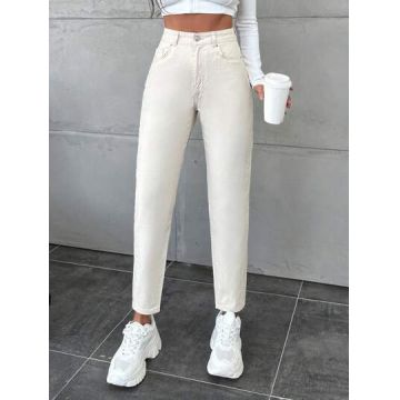 Blugi slim fit cu talie inalta, alb, dama