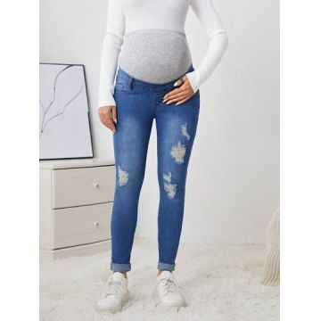 Blugi slim fit cu talie inalta, Maternity, albastru