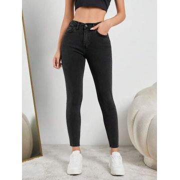 Blugi slim fit cu talie inalta, negru, dama