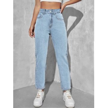Blugi slim fit, cu talie inalta, Petite, albastru, dama
