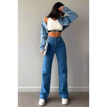 Blugi wide leg Gilbert, cu super elastan si talie inalta, Albastru deschis