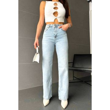 Blugi wide leg Oakland, cu super elastan si croiala dreapta, Albastru zapada