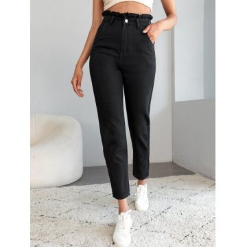 Blugi conici, cu talie inalta si buzunare, Tall, negru, dama, Shein