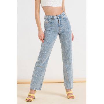 Blugi cu croiala dreapta si talie inalta - Albastru deschis