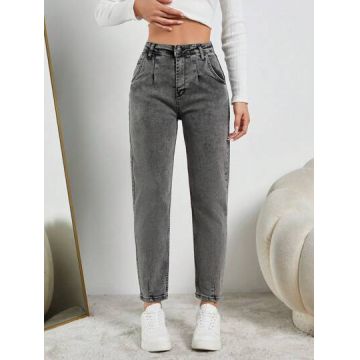 Blugi cu talie inalta si buzunare, negru, dama, Shein