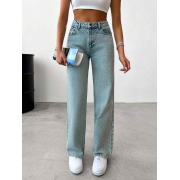 Blugi cu talie inalta, straight fit, albastru, dama, Shein