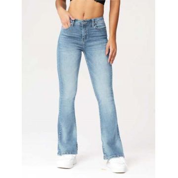 Blugi cu talie joasa, evazati, din denim, albastru, dama, Shein