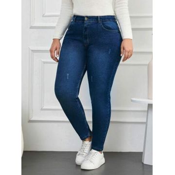 Blugi cu talie medie si buzunare, albastru, dama, Shein
