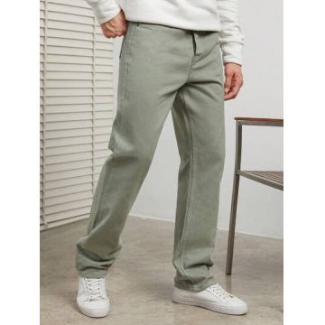 Blugi din denim, cu talie medie si buzunare, gri, barbati, Shein
