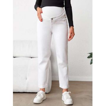 Blugi din denim, cu talie mica, Maternity, alb, dama, Shein