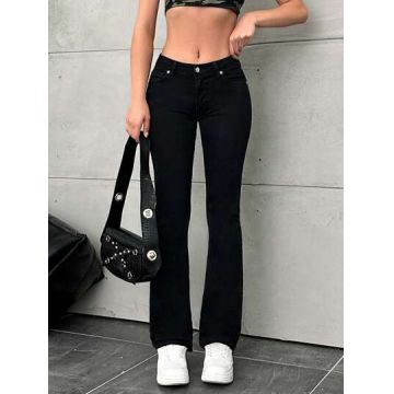 Blugi din denim, slim, cu talie medie, negru, dama, Shein