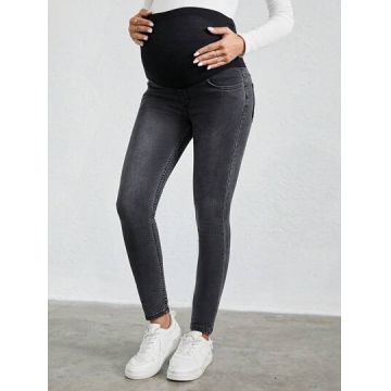 Blugi elastici, cu talie medie, negru, dama, Shein