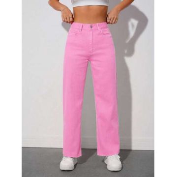 Blugi mom fit, cu talie inalta, Petite, roz, dama, Shein