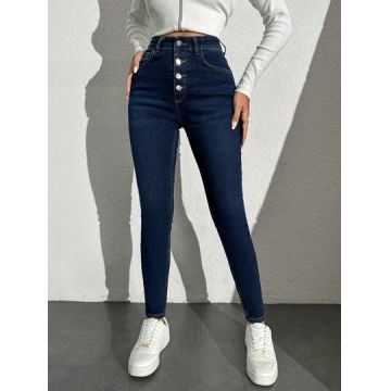 Blugi skinny din denim, cu talie inalta, Petite, albastru, dama, Shein