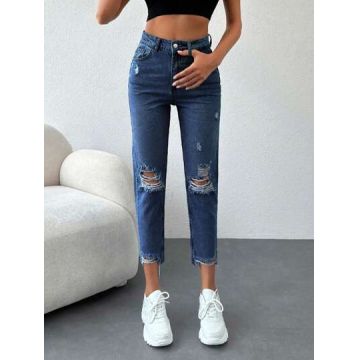 Blugi skinny fit, cu talie inalta, albastru, dama, Shein