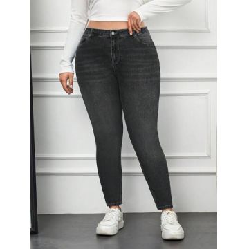 Blugi slim, cu talie inalta, negru, dama, Shein