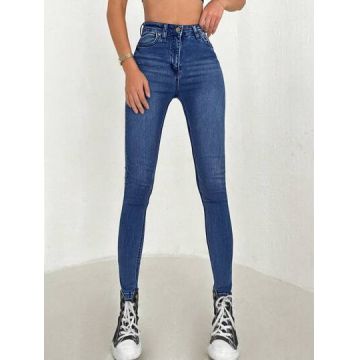 Blugi slim fit, cu talie inalta, albastru, dama, Shein